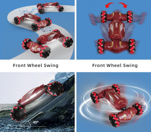 Masinuta RC cu telecomanda dubla - Control prin gesturi si telecomanda traditionala, miscare 360°, roti omnidirectionale, efecte sonore si luminoase, rosu [3]