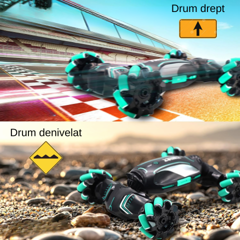 Masinuta RC cu telecomanda dubla - Control prin gesturi si telecomanda traditionala, miscare 360°, roti omnidirectionale, efecte sonore si luminoase, verde [3]