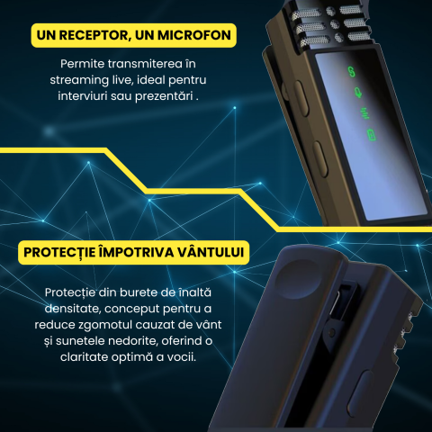Microfon lavaliera wireless, reducere zgomot, 2.4G,  compatibil type-C, inregistrare/incarcare simultana, ideal filmari si prezentari, portabil, negru [6]