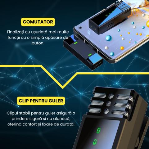 Microfon lavaliera wireless, reducere zgomot, 2.4G,  compatibil type-C, inregistrare/incarcare simultana, ideal filmari si prezentari, portabil, negru [5]