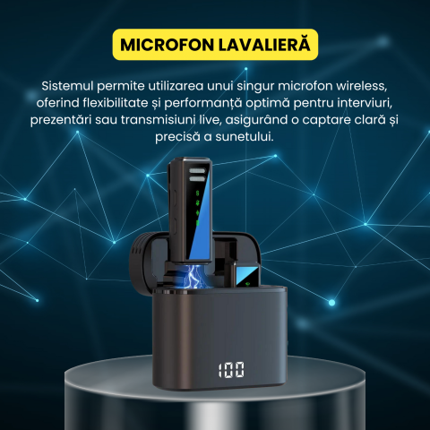 Microfon lavaliera wireless, reducere zgomot, 2.4G,  compatibil type-C, inregistrare/incarcare simultana, ideal filmari si prezentari, portabil, negru [1]