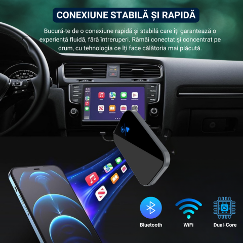 Modulator wireless 2 in 1 CarPlay si Android Auto, compatibil Apple si Android, conectivitate USB si USB-C, navigatie, apeluri, mesaje, muzica, Plug&Play, negru [6]