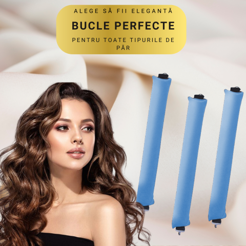 Set 3 ondulatoare fara caldura, role din spuma moale, catifea, pentru bucle durabile si naturale, fara deteriorare, albastru [1]