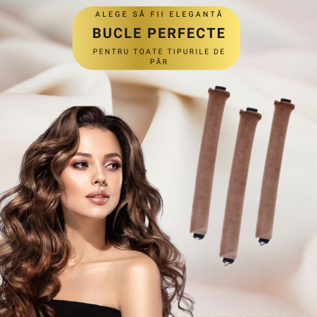 Set 3 ondulatoare fara caldura, role din spuma moale, catifea, pentru bucle durabile si naturale, fara deteriorare, Maro deschis [1]