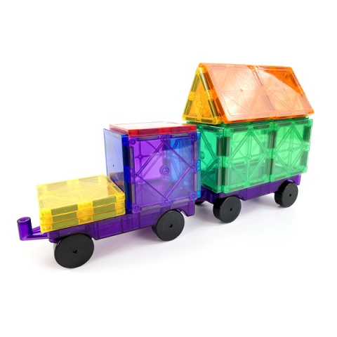 Set de Constructie Magnetic, Educativ si Creativ, Ultimate Edition, 120 piese multicolore + 2 platforme cu Roti si Cutie de Depozitare [6]