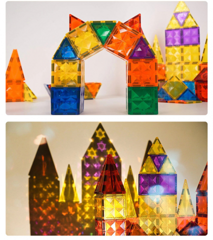 Set de Constructie Magnetic, Educativ si Creativ, Ultimate Edition, 120 piese multicolore + 2 platforme cu Roti si Cutie de Depozitare [3]