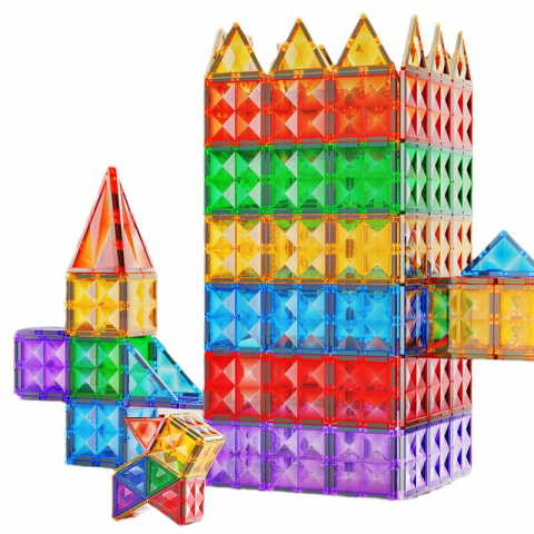 Set de Constructie Magnetic, Educativ si Creativ, Ultimate Edition, 120 piese multicolore + 2 platforme cu Roti si Cutie de Depozitare [2]