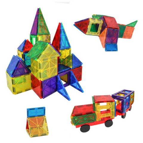 Set de Constructie Magnetic, Educativ si Creativ, Ultimate Edition, 120 piese multicolore + 2 platforme cu Roti si Cutie de Depozitare [7]