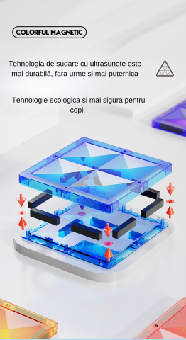 Set de Constructie Magnetic, Educativ si Creativ, Ultimate Edition, 120 piese multicolore + 2 platforme cu Roti si Cutie de Depozitare [1]