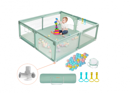 Articole pentru copii - Tarc de Joaca Premium pentru Copii - Design Spatios si Sigur, cu Bile de Joaca, Plasa de Protectie, Usa cu Fermoar, Inele de Activitate si Husa de Transport Inclusa 1.5-2 m