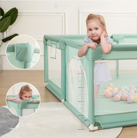 Tarc de Joaca Premium pentru Copii - Design Spatios si Sigur, cu Bile de Joaca, Plasa de Protectie, Usa cu Fermoar, Inele de Activitate si Husa de Transport Inclusa 1.5-2 m [3]