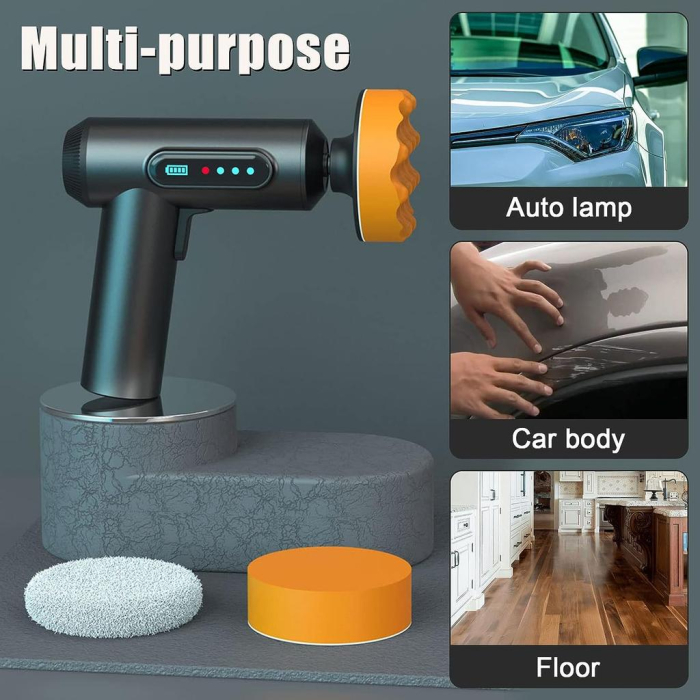 Aparat de Lustruit Auto Fara Fir, Masina de Polish si Ceruit, 2000 RPM, Afisaj Digital, Portabil, Include 3 Capete Accesorii, Gri/Negru [3]