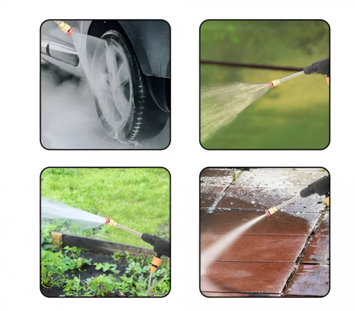Aparat De Spalat Cu Presiune Portabil, Fara Fir, Tip Pistol, Cu 3 Moduri De Functionare, Pentru Casa, Gradina, Masina, Recipient Spuma, Filtru si Duze Incluse, 2 Acumulatori 48 V, Negru [4]