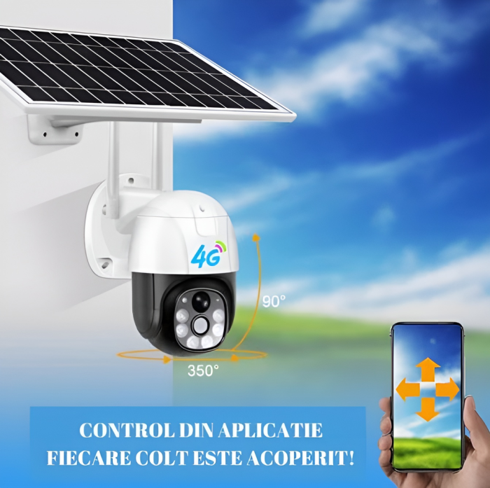 Camera de supraveghere cu SIM 4G si panou solar, eSimplu®, 2K, Acumulator 15600 mAh, Panou Solar 8W, Inregistrare continua 24/7, F1.0 Crystal Night Vision, 4X zoom, stocare card/cloud, Alb [6]