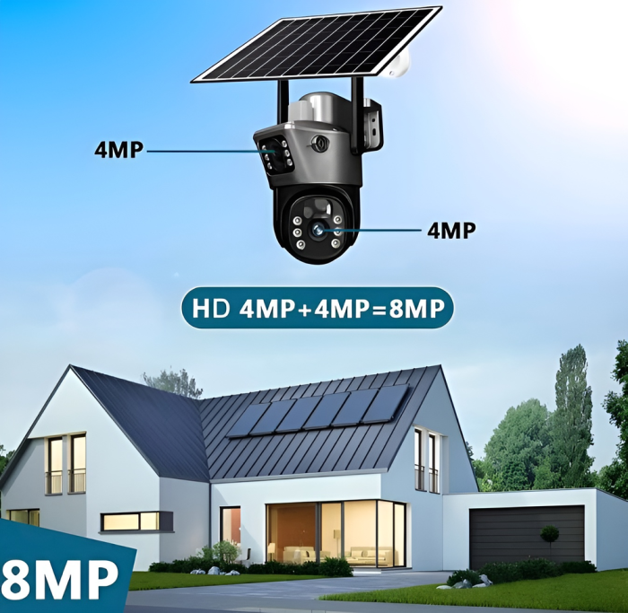 Camera de supraveghere duble Cu panou solar, eSimplu®, 4MP, 2.5K, acumulatori 15600 mAh, 4G SIM 2.4Ghz, Panou Solar 8W, 4X zoom, vedere nocturna, Urmarire automata, IP66, stocare card, Negru [8]