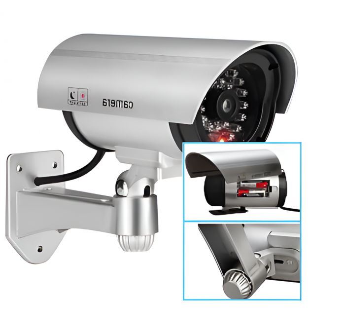 Camera de Supraveghere Falsa, eSimplu®, cu Led de Activitate Intermitent, Rezistenta la Apa, Argintiu [7]