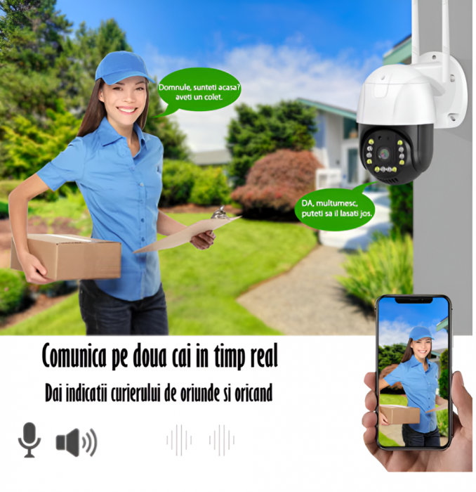 Camera de Supraveghere Video 5MP 2560x1920, Aplicatie Dedicata, Intelligent Tracking, PTZ, WIFI, Lan, AP hotspot, Micro SD, Rotire, Alarma miscare, Interior si Exterior [3]