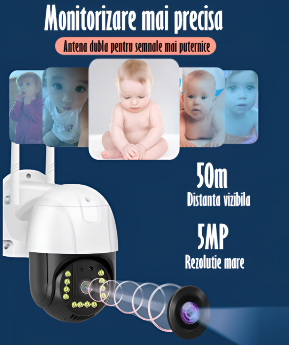 Camera de Supraveghere Video 5MP 2560x1920, Aplicatie Dedicata, Intelligent Tracking, PTZ, WIFI, Lan, AP hotspot, Micro SD, Rotire, Alarma miscare, Interior si Exterior [4]