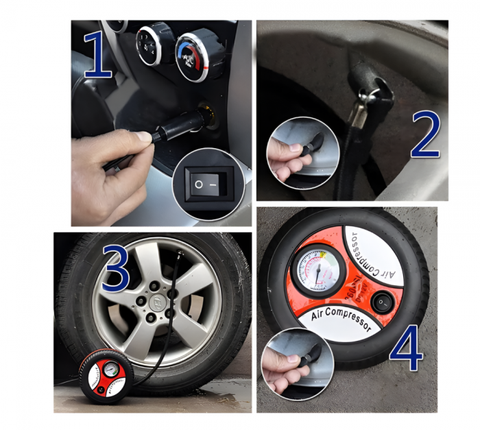 Compresor Aer Auto In Forma De Anvelopa, 12V, 260 PSI, 20l/minut, Pompa Pentru Umflare Anvelopa, Roti Bicicleta Sau Mingi, Negru-rosu [16]