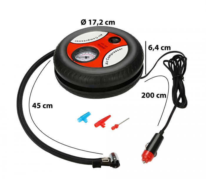 Compresor Aer Auto In Forma De Anvelopa, 12V, 260 PSI, 20l/minut, Pompa Pentru Umflare Anvelopa, Roti Bicicleta Sau Mingi, Negru-rosu [15]