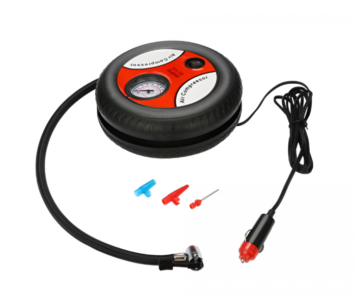 Compresor Aer Auto In Forma De Anvelopa, 12V, 260 PSI, 20l/minut, Pompa Pentru Umflare Anvelopa, Roti Bicicleta Sau Mingi, Negru-rosu [13]