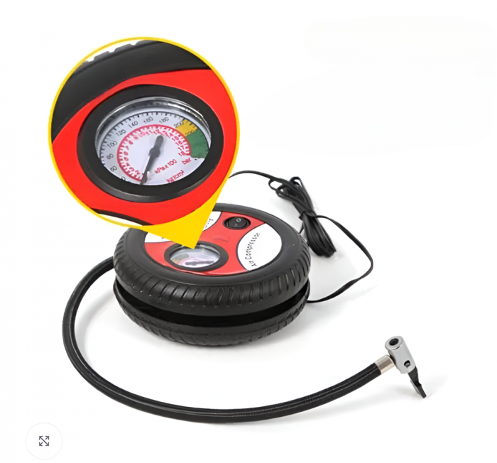 Compresor Aer Auto In Forma De Anvelopa, 12V, 260 PSI, 20l/minut, Pompa Pentru Umflare Anvelopa, Roti Bicicleta Sau Mingi, Negru-rosu [10]