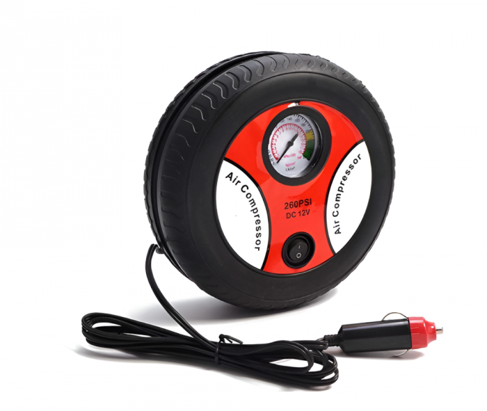 Compresor Aer Auto In Forma De Anvelopa, 12V, 260 PSI, 20l/minut, Pompa Pentru Umflare Anvelopa, Roti Bicicleta Sau Mingi, Negru-rosu [5]