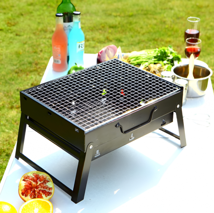 Gratar Pliabil, pentru Camping, Compact, Rezistent, Otel inoxidabil, 35x26x20cm, Negru, eSimplu [3]