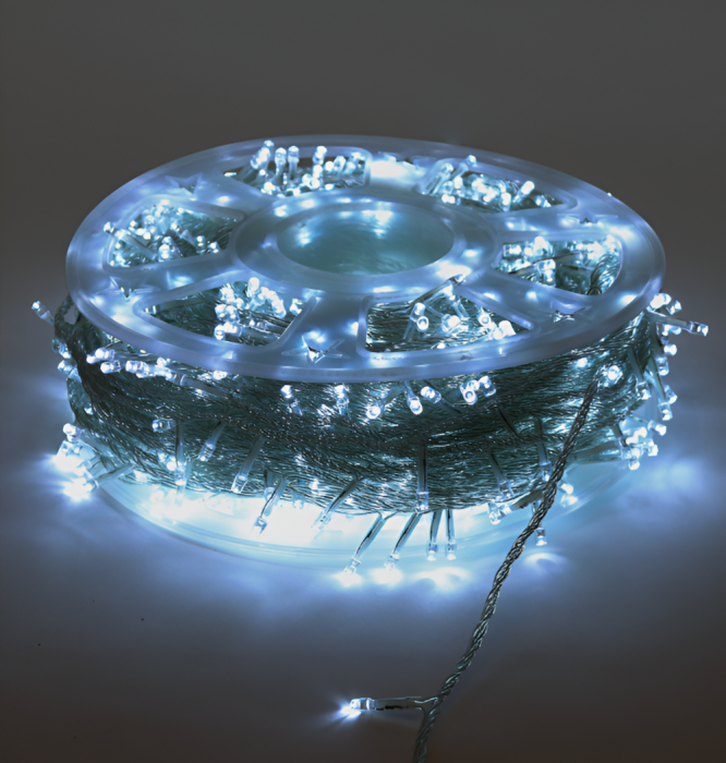 Instalatie Craciun Liniara, 100m, 480 Led-uri, Rezistent Apa, Perdea, Franjuri, Exterior/Interior, Interconectabila, Fir Alb gros, Alb rece [6]