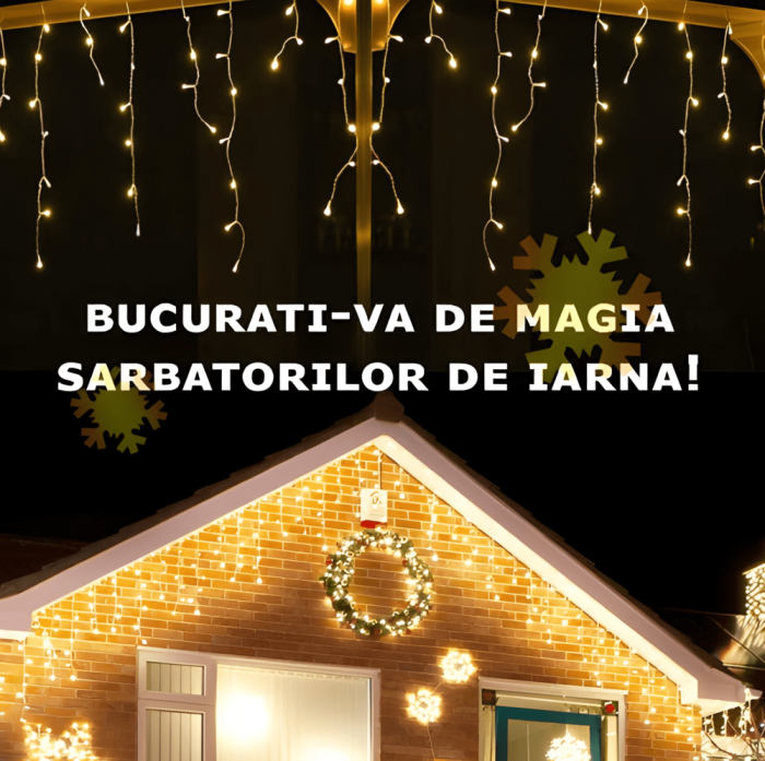 Instalatie Craciun tip Franjuri, 12 m, 300 Led-uri, 8 jocuri de lumini, Perdea, Franjuri, Exterior/Interior, Fir Alb, Interconectabila, Alb cald [5]