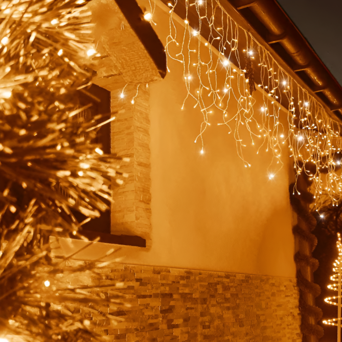 Instalatie De Craciun Tip Perdea, 12 M, 300 LED -uri, Pentru Exterior/Interior, Fir Alb, Culoare Alb Cald [3]