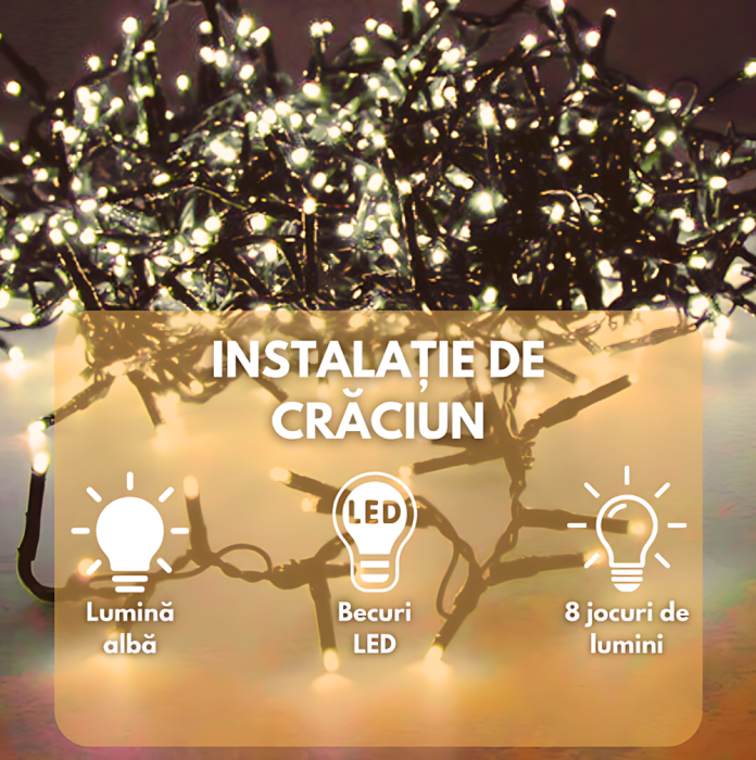 Instalatie de Craciun Tip Rola, 480 Becuri LED Alb, 100 m Liniari, pentru Interior/Exterior, Alb Cald [3]