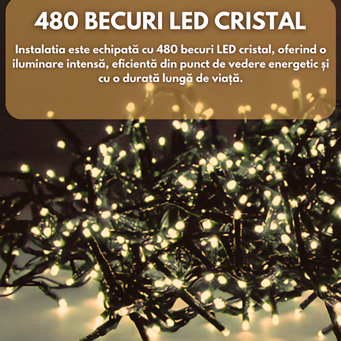 Instalatie de Craciun Tip Rola, 480 Becuri LED Alb, 100 m Liniari, pentru Interior/Exterior, Alb Cald [2]