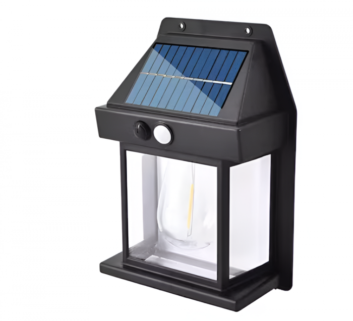 Lampa Solara de Exterior cu Bec, 3 Moduri de Functionare, Senzori de Miscare si Lumina, Stare de Veghe, Lumina Calda, Rezistenta la Apa, Negru [1]