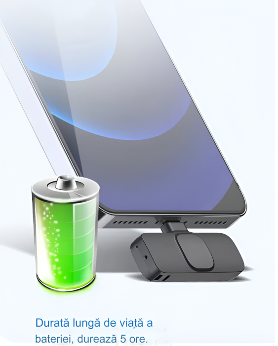 Microfon Wireless Lavaliera, compatibil cu Dispozitivele Android, Portabil, Mufa Conectare USB-C, potrivit pentru Inregistrari, Transmisii Live, TikTok, Instagram, YouTube, Negru [4]