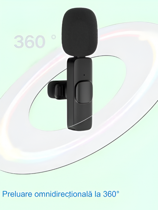 Microfon Wireless Lavaliera, compatibil cu Dispozitivele Android, Portabil, Mufa Conectare USB-C, potrivit pentru Inregistrari, Transmisii Live, TikTok, Instagram, YouTube, Negru [3]