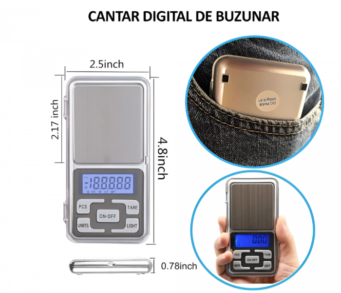 Mini Cantar Electronic de buzunar, pentru bijuterii, cu Afisaj LCD, Capacitate pana la 200g [5]
