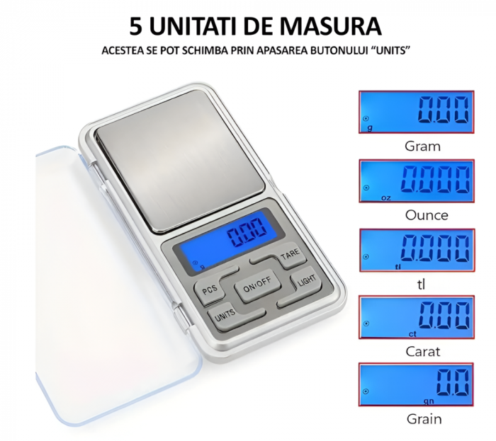 Mini Cantar Electronic de buzunar, pentru bijuterii, cu Afisaj LCD, Capacitate pana la 200g [9]