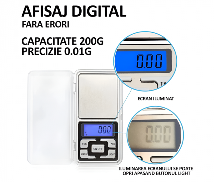 Mini Cantar Electronic de buzunar, pentru bijuterii, cu Afisaj LCD, Capacitate pana la 200g [6]