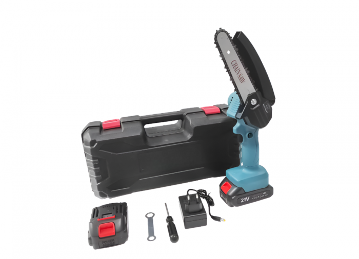 Mini Drujba cu 2 Acumulatori, Profesional, Lama 8", 550 W, 21 V, 5 aH, Accesorii, Albastru [7]