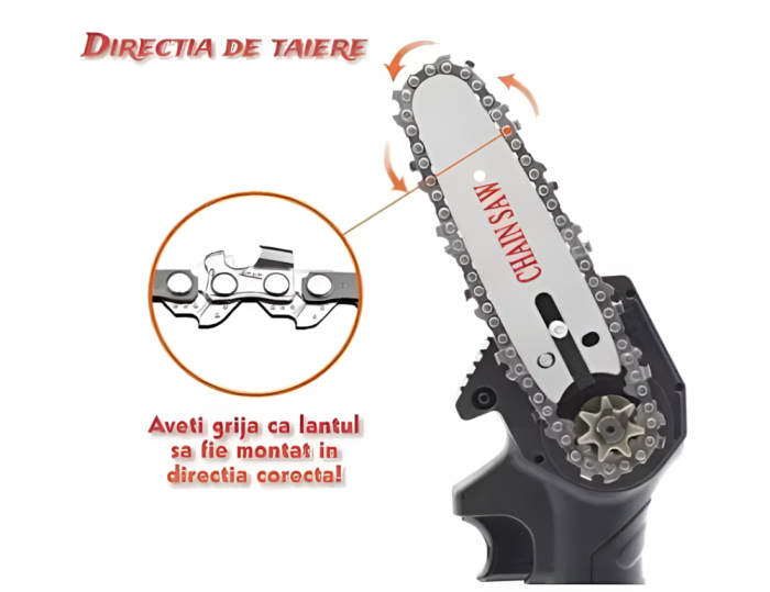 Mini fierastrau 700W cu Lant Electric Portabil, 36 V, 4500mAh, 2 Acumulatori, 2 Lanturi, Negru, Dimensine Lama 11 cm [5]