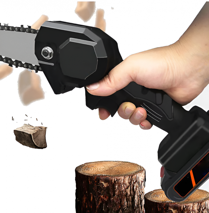 Mini fierastrau 700W cu Lant Electric Portabil, 36 V, 4500mAh, 2 Acumulatori, 2 Lanturi, Negru, Dimensine Lama 11 cm [8]