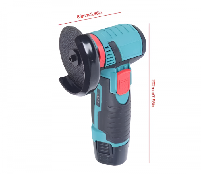 Mini Polizor Flex Unghiular Portabil,  2 acumulatori 12V, 750W, 1500 mAh, 19500 rpm, 2 discuri 76 mm, Autonomie Mare, Verde/Negru [10]