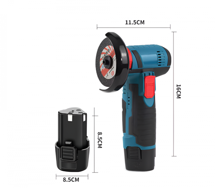 Mini Polizor Flex Unghiular Portabil, 2 Acumulatori 12V, 1500W, 3000 mAh, 19500 rpm, 6 Discuri Incluse, Cutie de Transport, Autonomie Mare, Verde/Negru [4]