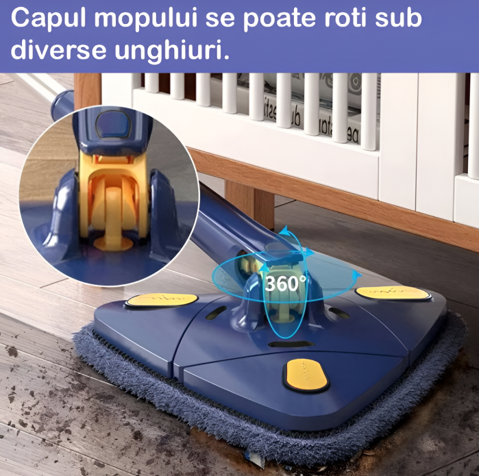 Mop cu Cap Triunghiular + 2 Rezerve, Rotativ, Telescopic, Curatare Usoara, Lungime Maxima 127 cm [3]