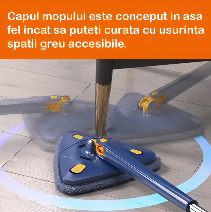 Mop cu Cap Triunghiular + 2 Rezerve, Rotativ, Telescopic, Curatare Usoara, Lungime Maxima 127 cm [5]