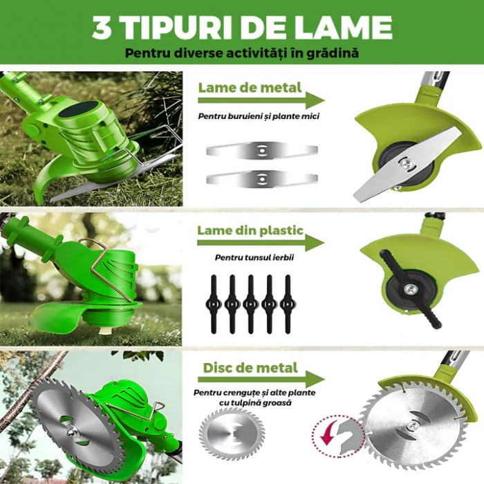Motocoasa electrica cu Acumulator de 36 V, Accesorii Incluse, 4000 mAh, 18000 RPM, Verde [10]