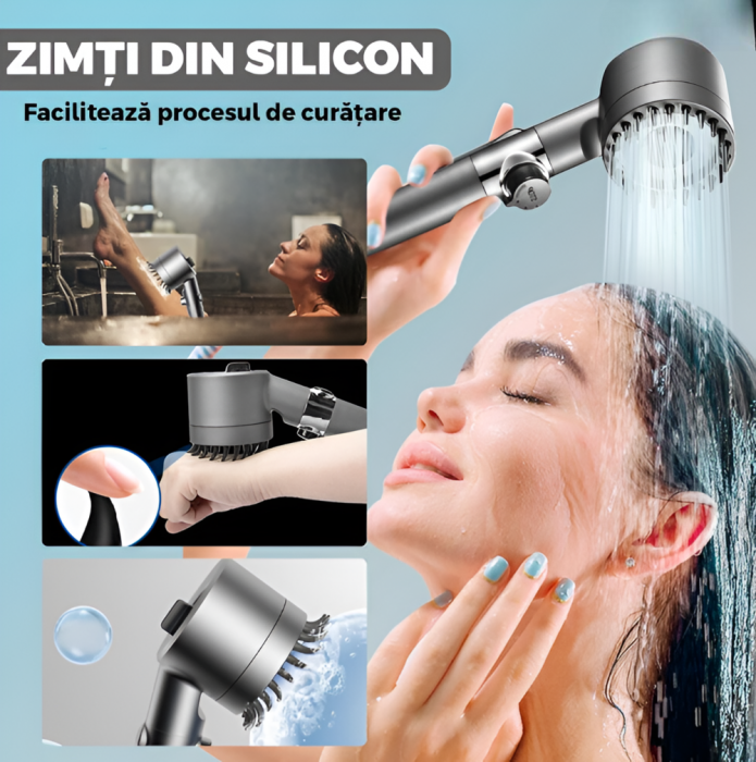 Para de Dus, 2 filtre pentru Impuritati, Buton On/Off, Presiune Ajustabila, Filtrare, Jet Uniform, Zimti de Silicon pentru Curatare, Gri [7]