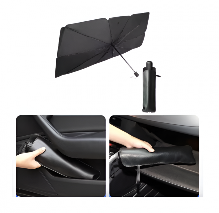 Parasolar Auto Pliabil Tip Umbrela, Negru/Argintiu, Universal, Protectie UV, 130X75cm [11]