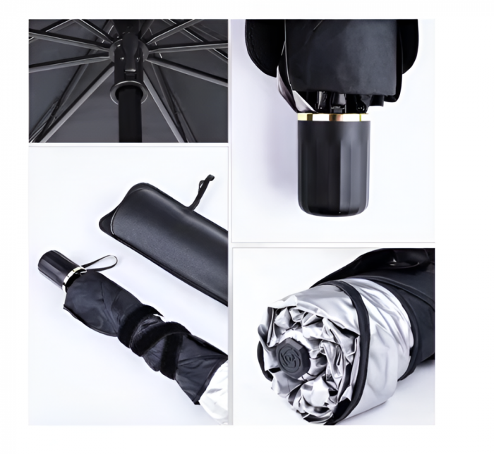 Parasolar Auto Pliabil Tip Umbrela, Negru/Argintiu, Universal, Protectie UV, 130X75cm [4]